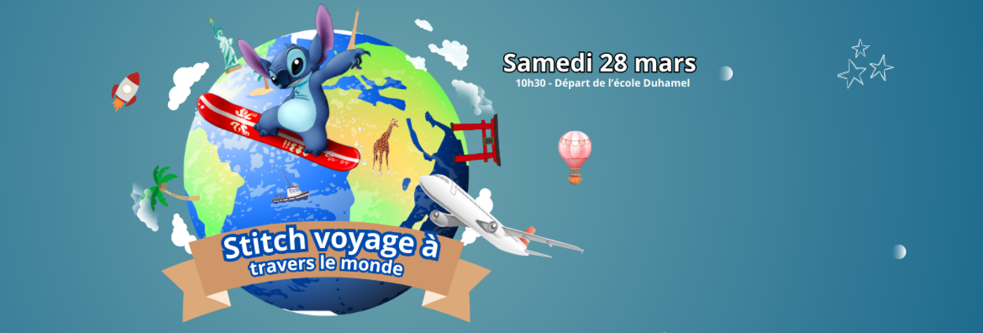 Bannière Carnaval 2026 : Stitch voyage à travers le monde
