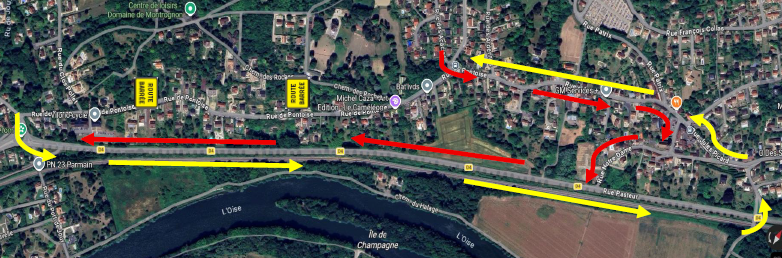 Plan de déviation, travaux assainissement rue de Pontoise - Septembre 2026 