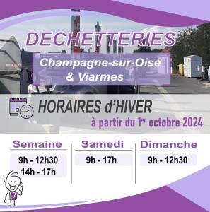 Horaires hiver 2024 déchetterie