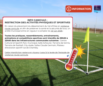 INFORMATION RESTRICTION DES ACTIVITÉS PHYSIQUES ET SPORTIVES - 22.06.2026